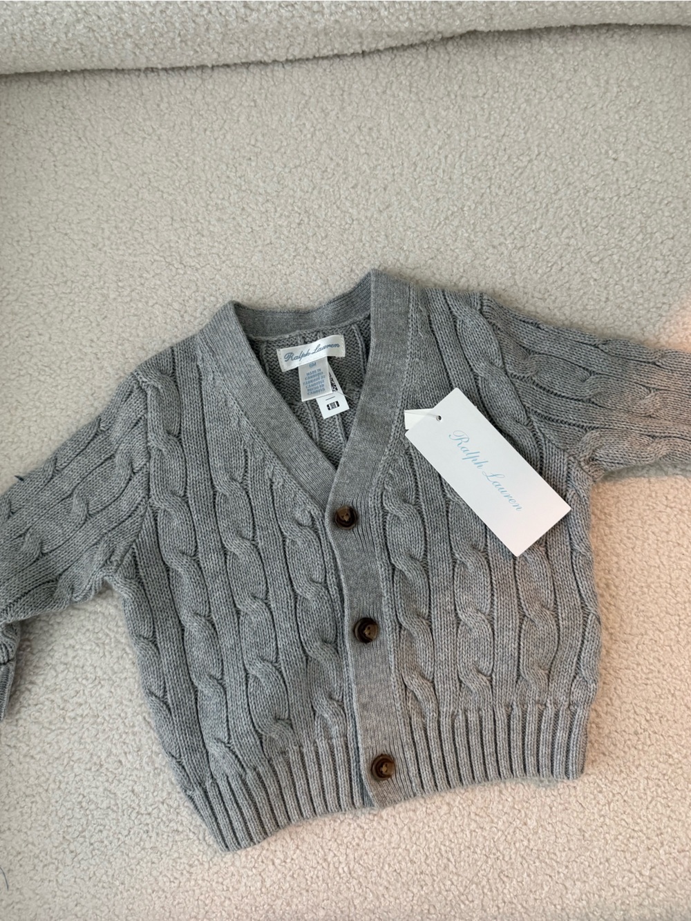 Ralph Lauren Cable-Knit Button Front Baby Sweater Cardigan - Gray